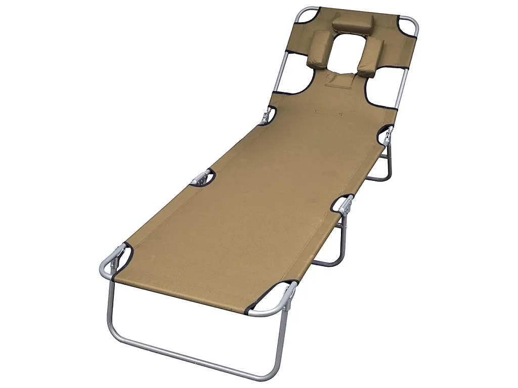 Chaise longue pliable et coussin de tête Dossier réglable Taupe