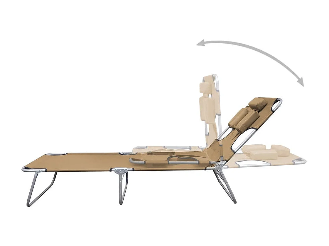 Chaise longue pliable et coussin de tête Dossier réglable Taupe