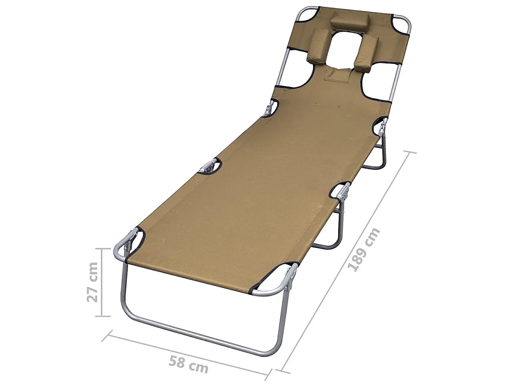 Chaise longue pliable et coussin de tête Dossier réglable Taupe