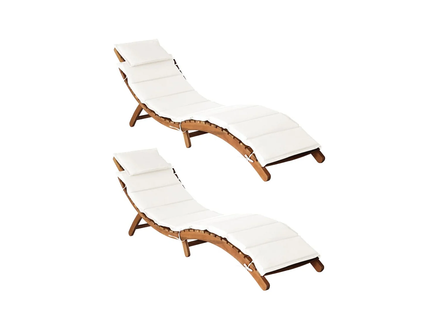 Chaises longues et coussins 2pcs Crème blanc Bois massif acacia