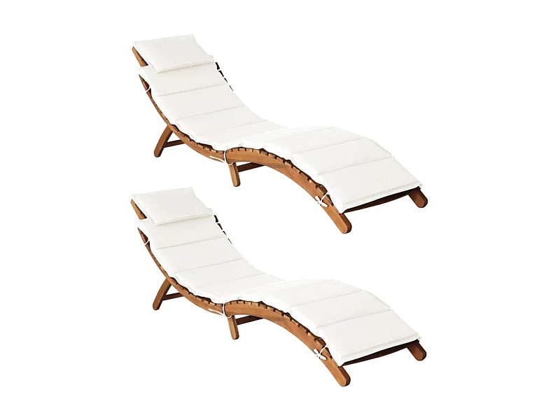 Chaises longues et coussins 2pcs Crème blanc Bois massif acacia