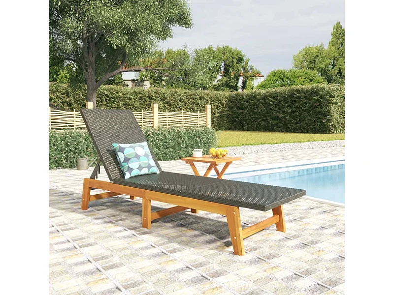 Chaise longue avec table Résine tressée et bois massif d'acacia