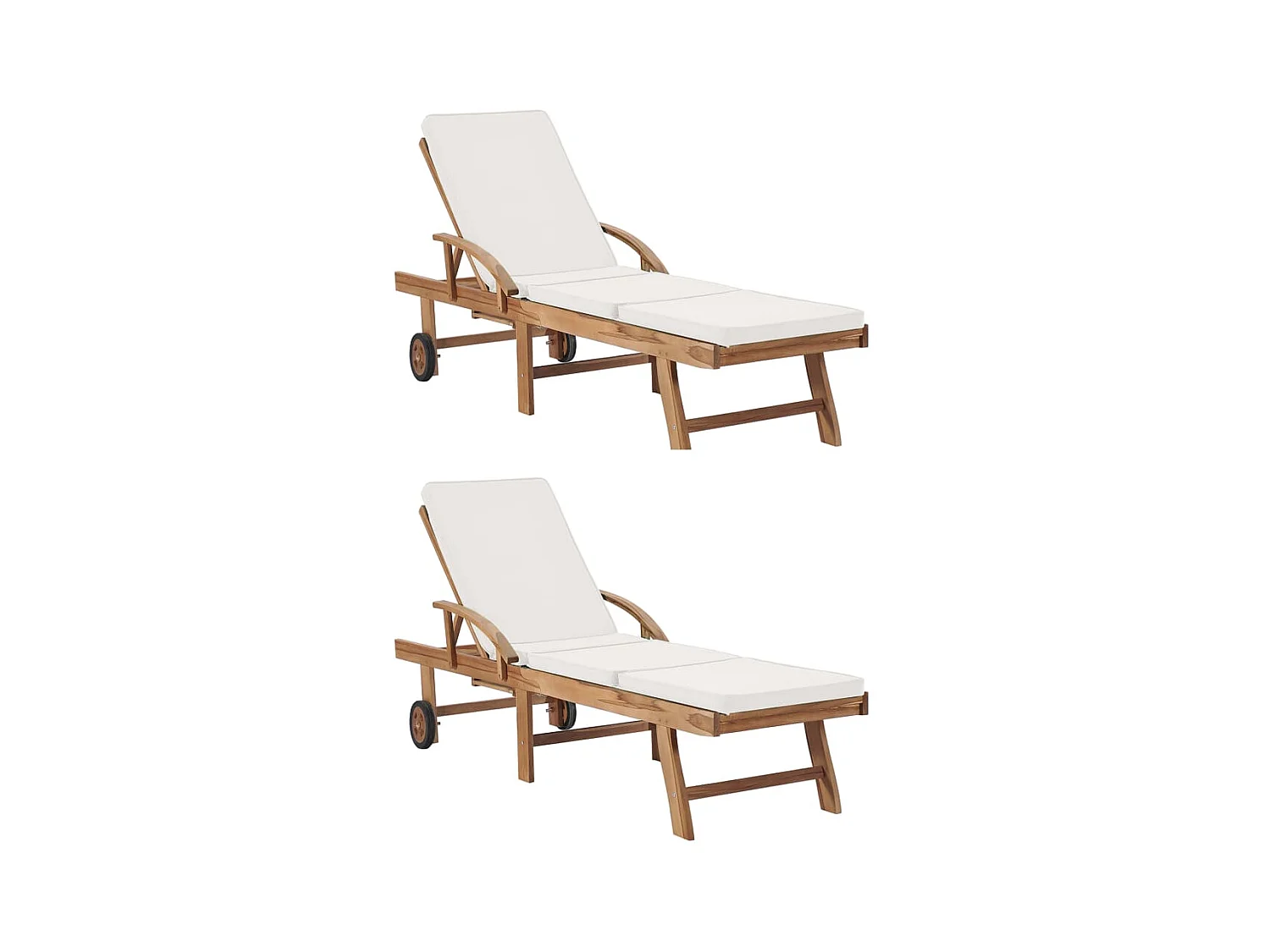 Chaises longues avec coussins 2 pcs Bois de teck solide Crème