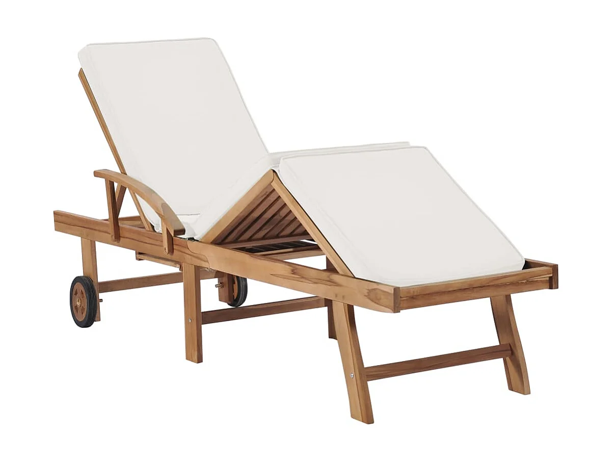 Chaises longues avec coussins 2 pcs Bois de teck solide Crème