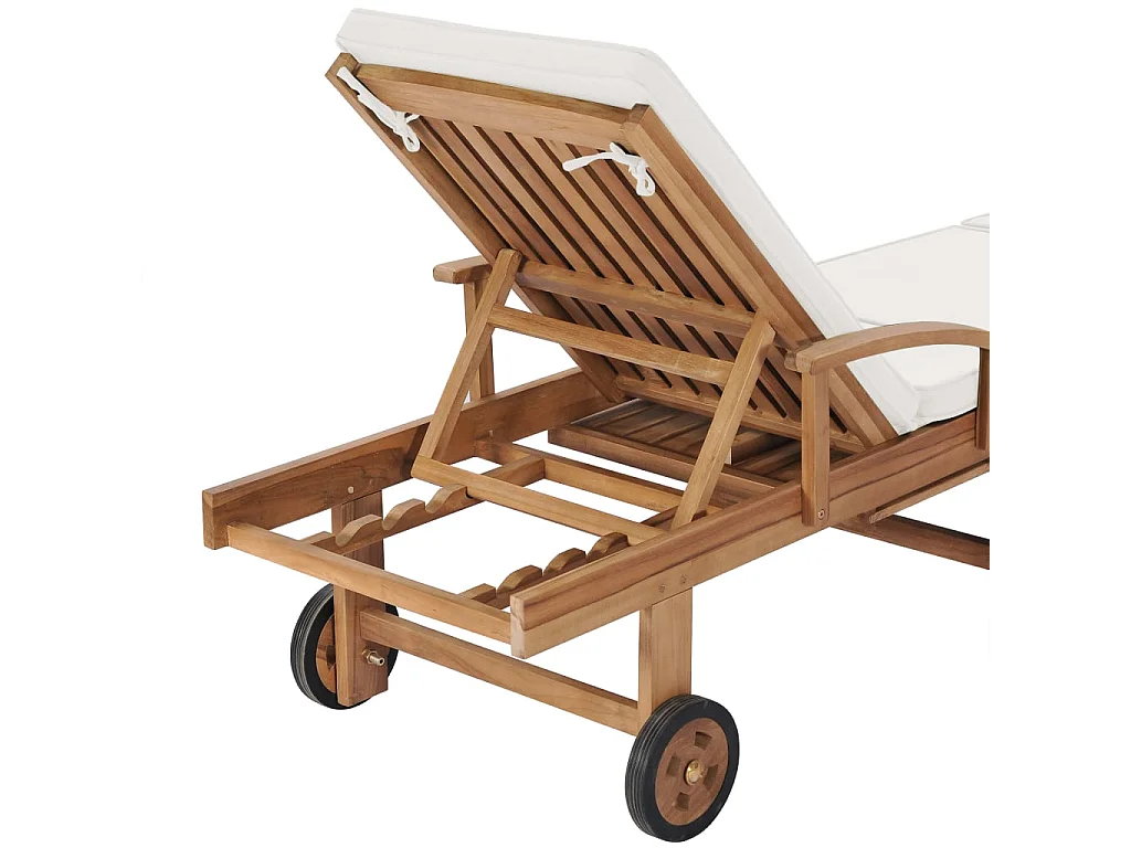 Chaises longues avec coussins 2 pcs Bois de teck solide Crème