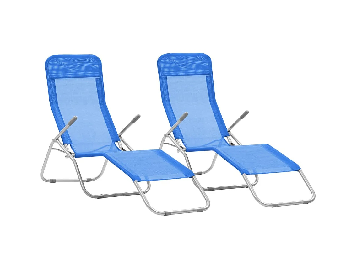 Chaises longues pliables 2 pcs Textilène Bleu