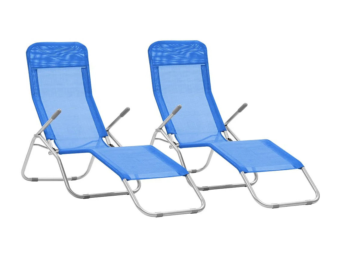 Chaises longues pliables 2 pcs Textilène Bleu