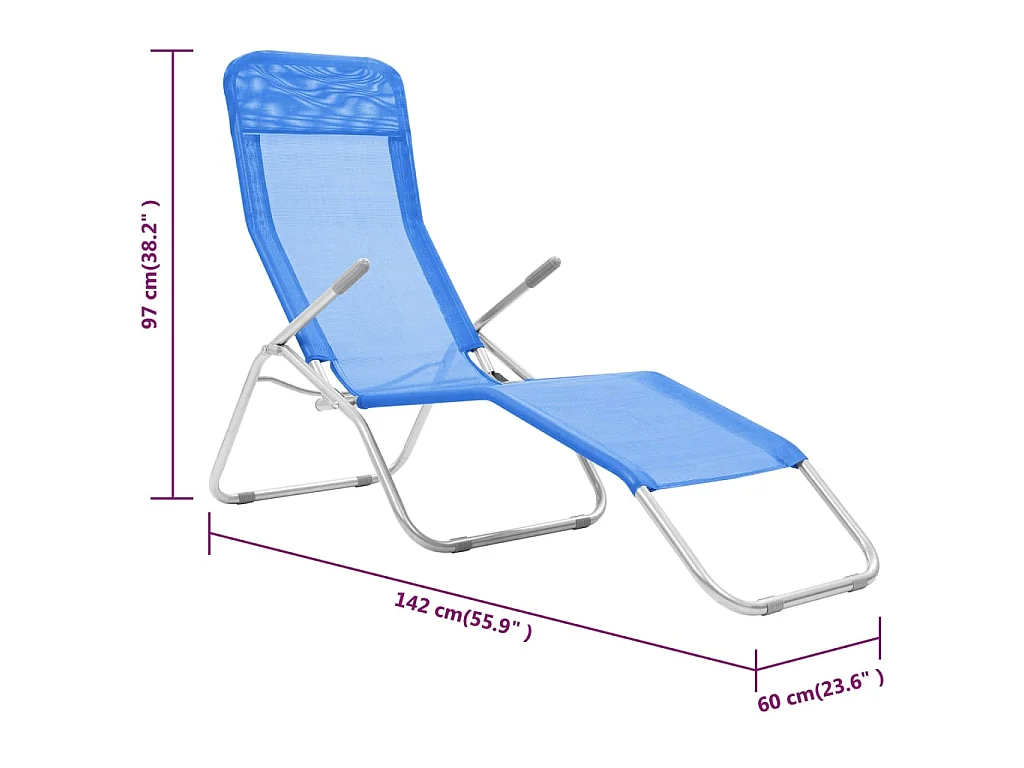 Chaises longues pliables 2 pcs Textilène Bleu