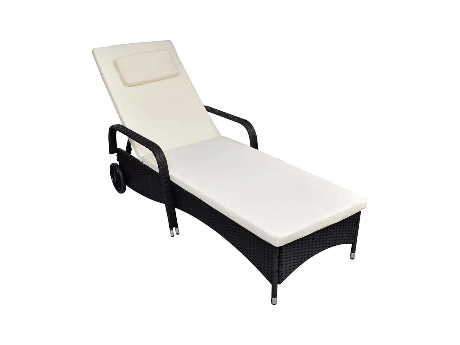 Poltrona lounge con cuscino e ruote In resina intrecciata Nera