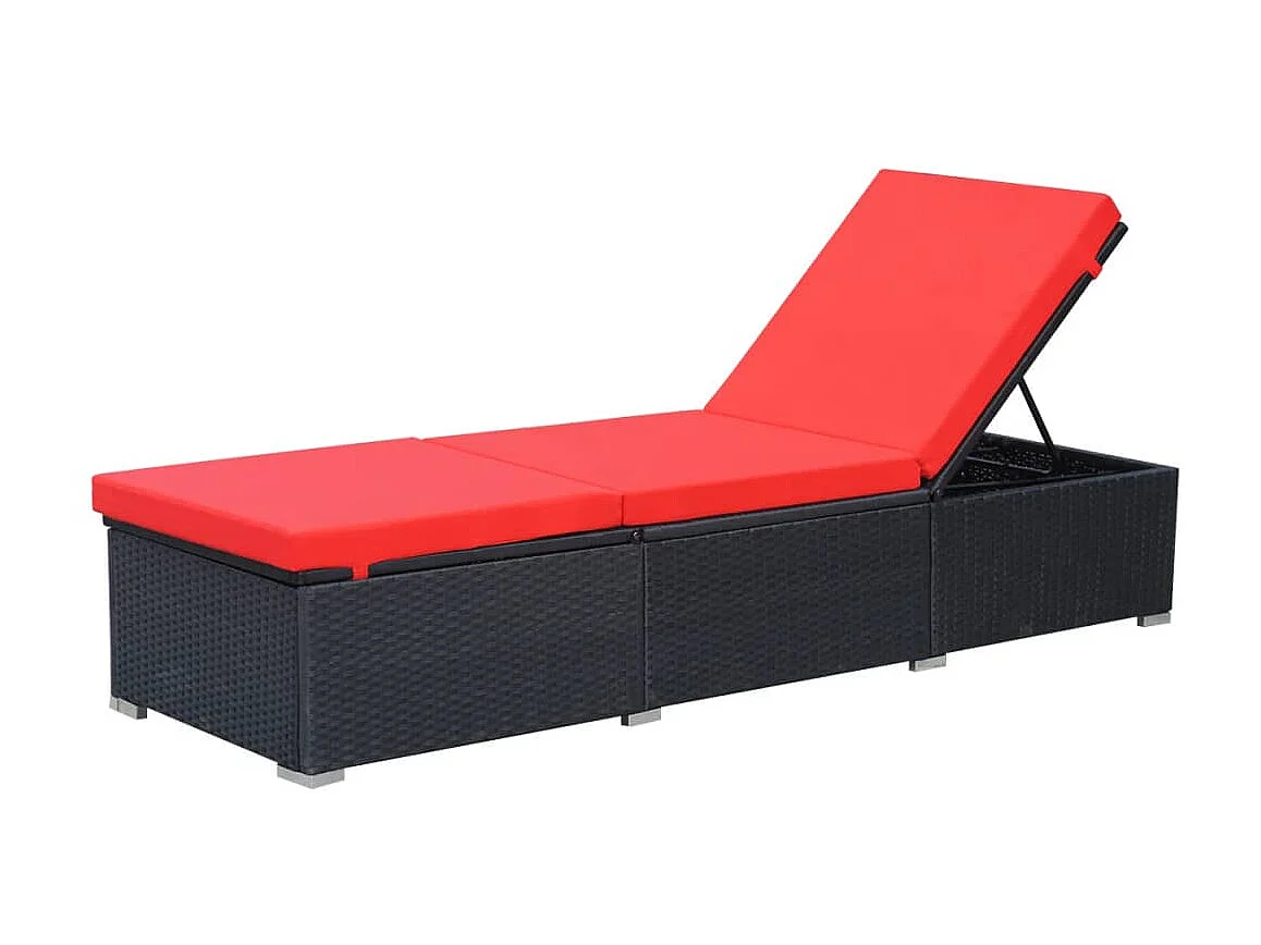 Chaise longue avec coussin Résine tressée Noir