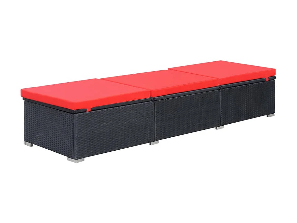 Chaise longue avec coussin Résine tressée Noir