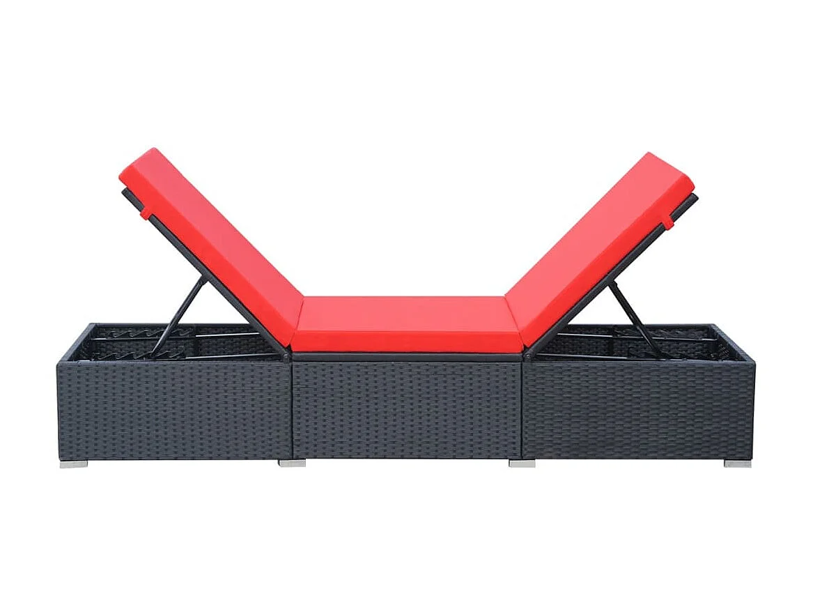 Chaise longue avec coussin Résine tressée Noir