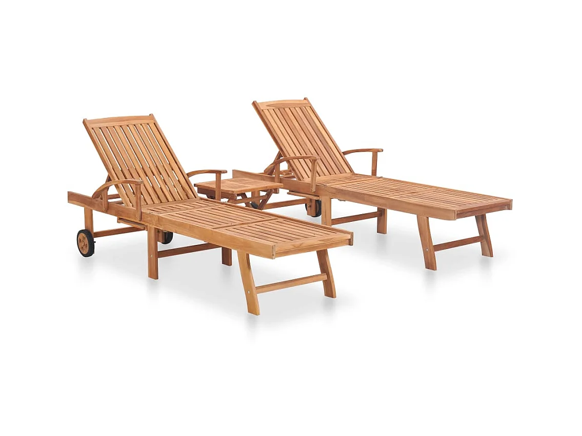 Chaises longues 2 pcs avec table Bois de teck solide