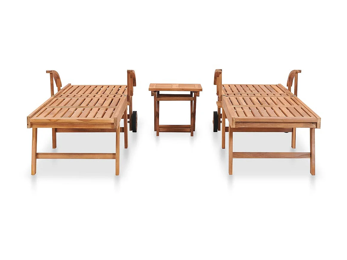 Chaises longues 2 pcs avec table Bois de teck solide