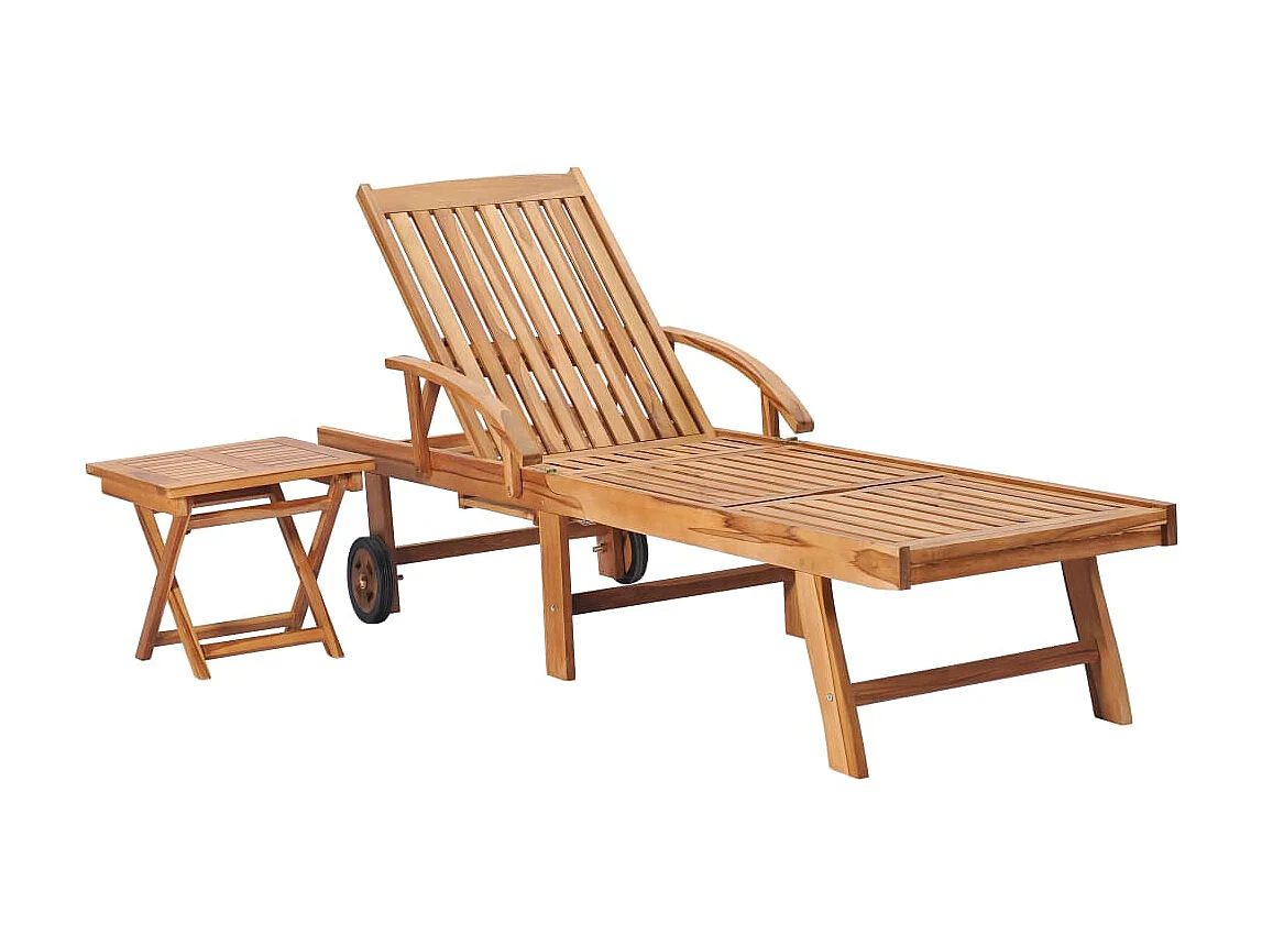 Chaises longues 2 pcs avec table Bois de teck solide