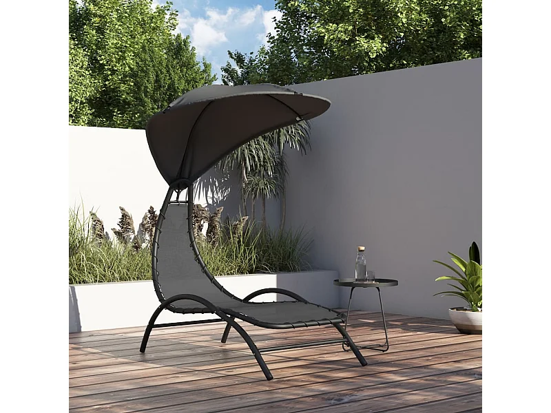 Chaise longue et auvent gris foncé 167x80x195 cm tissu et acier