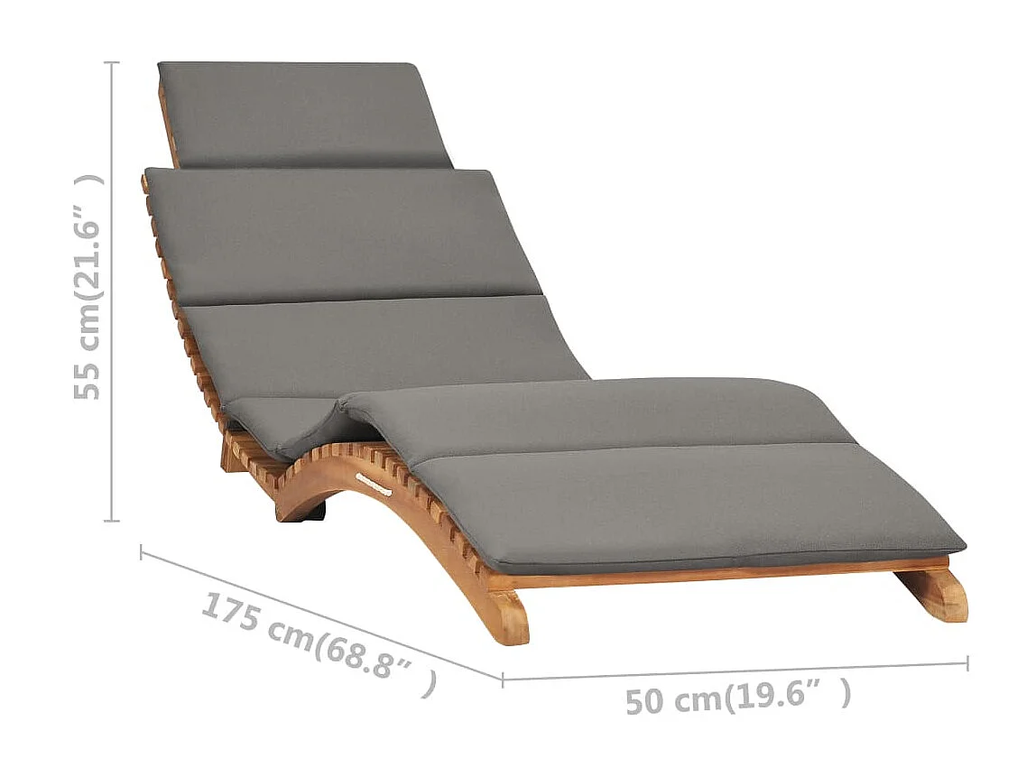 Chaise longue pliable avec coussin gris foncé Bois de teck