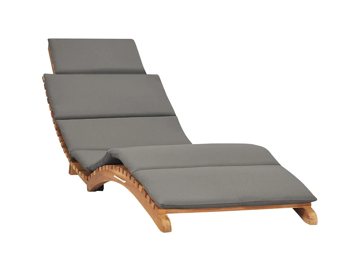 Chaise longue pliable avec coussin gris foncé Bois de teck