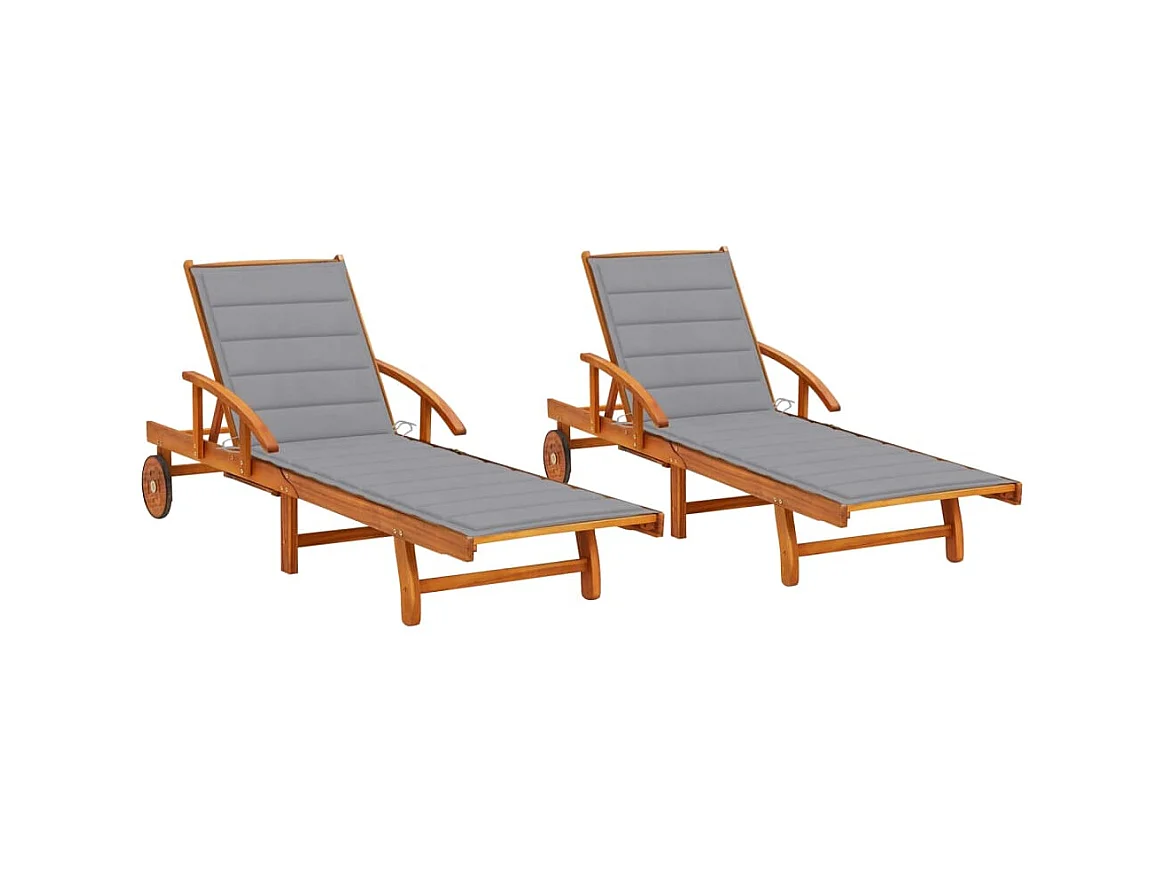 2 stuks loungestoelen met kussens van massief acaciahout