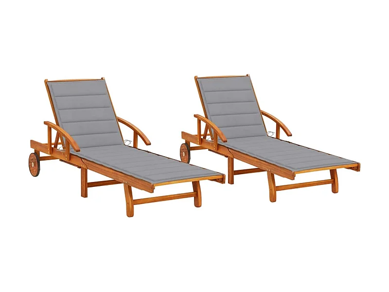 2 stuks loungestoelen met kussens van massief acaciahout