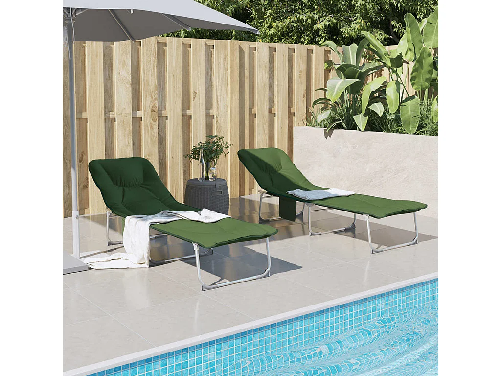 Chaise longue pliable vert foncé tissu