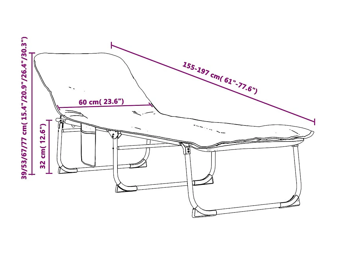 Chaise longue pliable vert foncé tissu