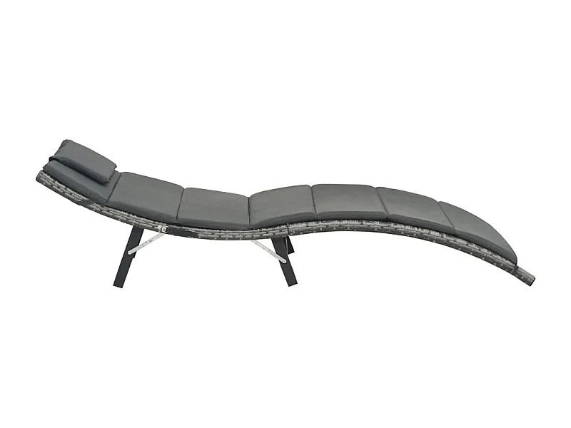 Chaise longue pliable avec coussin Résine tressée Gris
