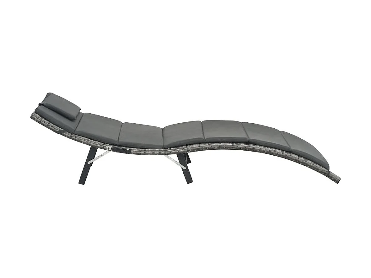 Chaise longue pliable avec coussin Résine tressée Gris