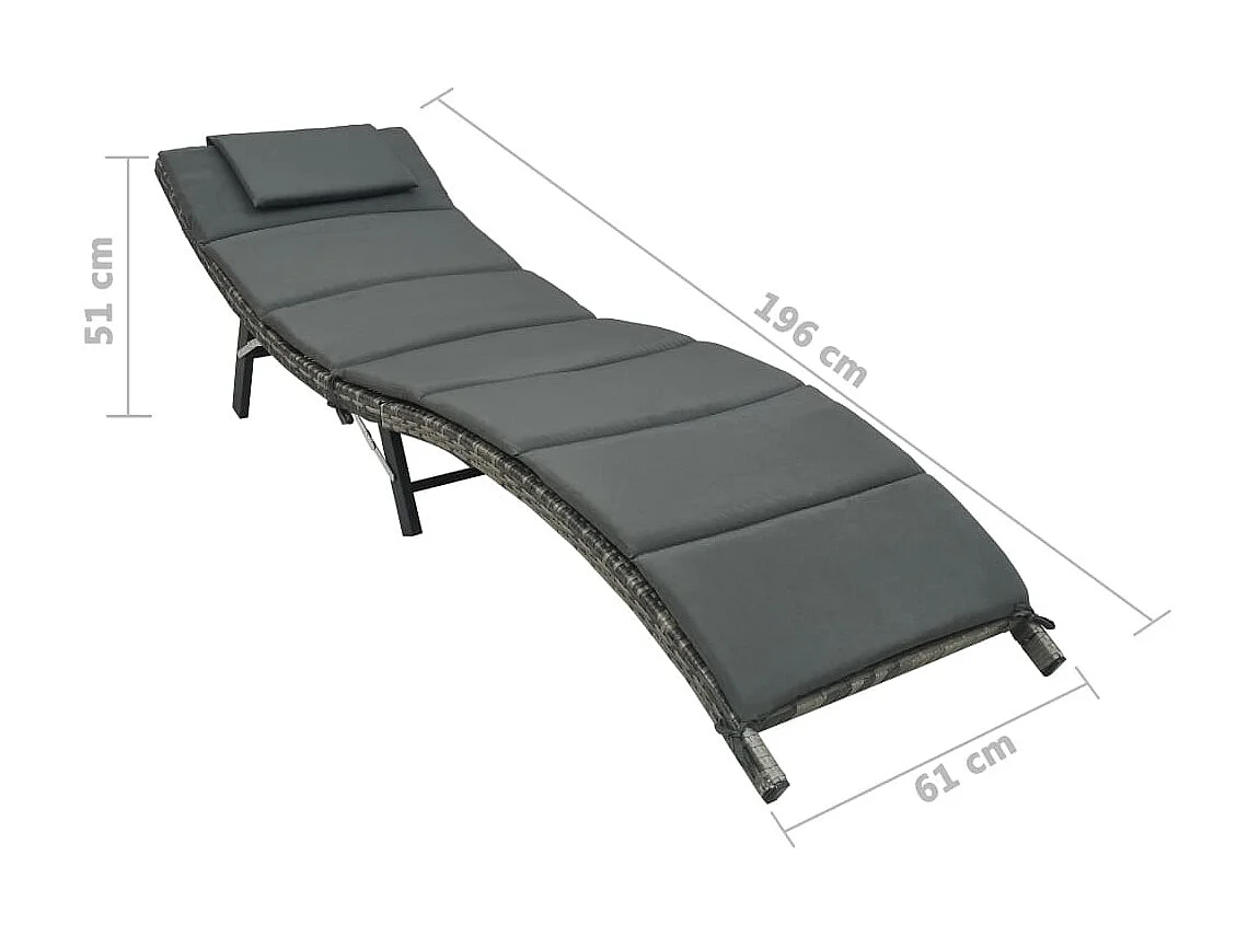 Chaise longue pliable avec coussin Résine tressée Gris