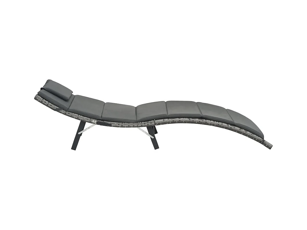 Chaise longue pliable avec coussin Résine tressée Gris
