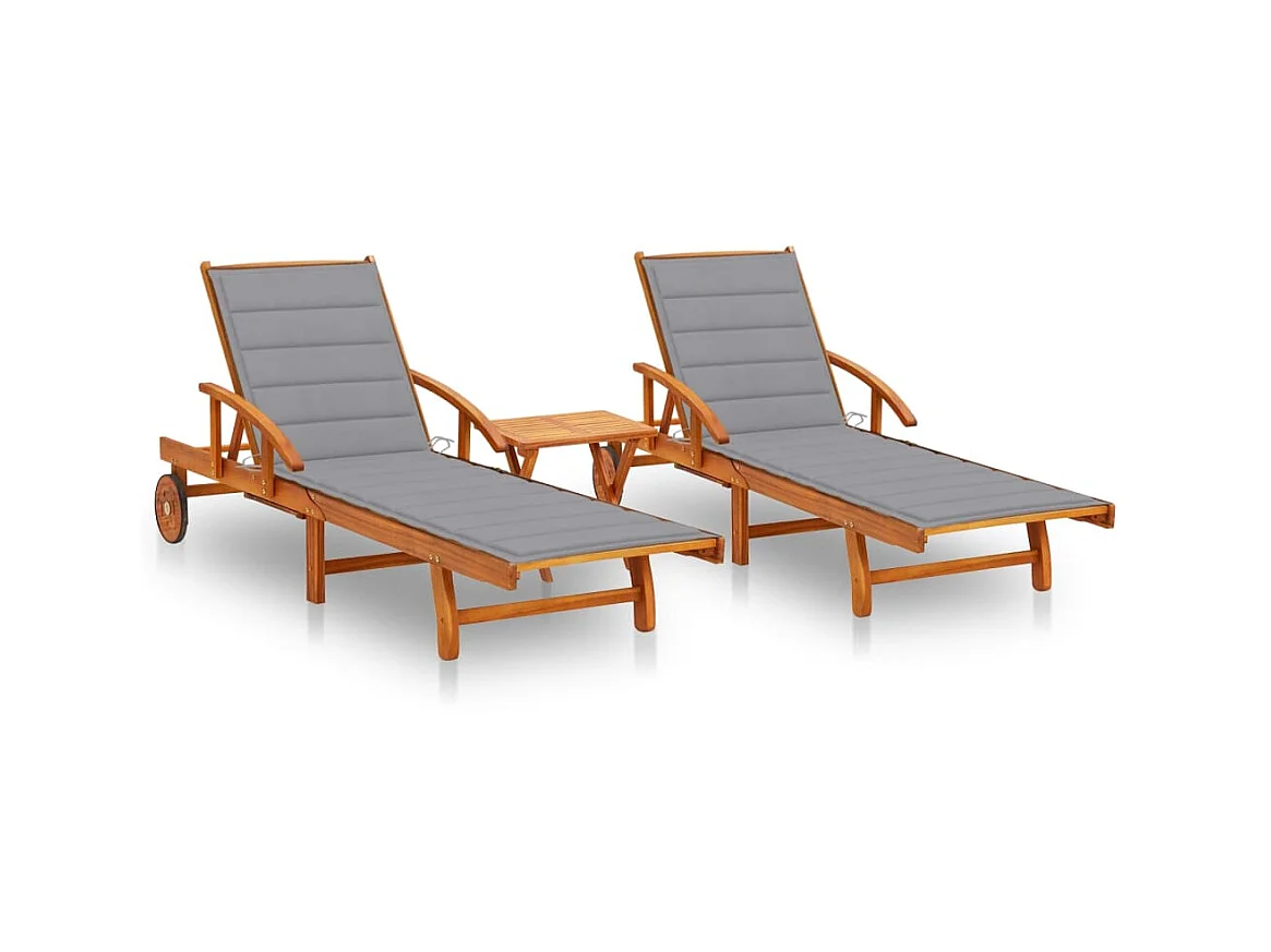 2 stuks loungestoelen met tafel en kussens massief acacia