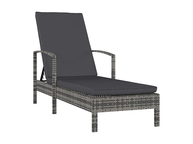 Chaise longue avec accoudoirs Résine tressée Gris