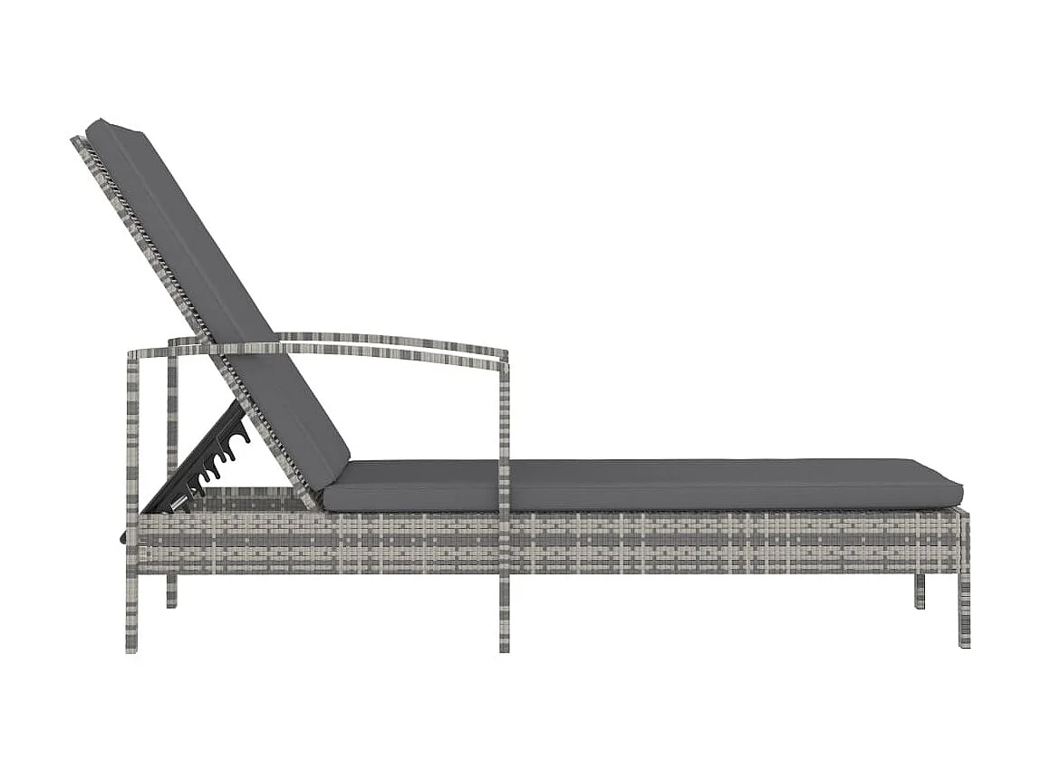 Chaise longue avec accoudoirs Résine tressée Gris