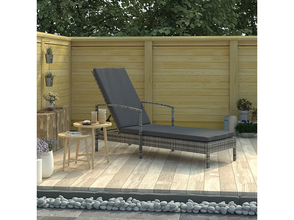 Chaise longue avec accoudoirs Résine tressée Gris