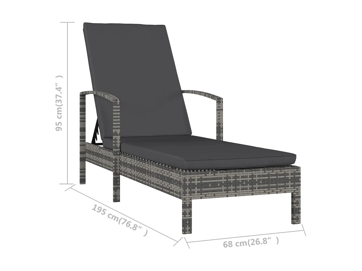 Chaise longue avec accoudoirs Résine tressée Gris