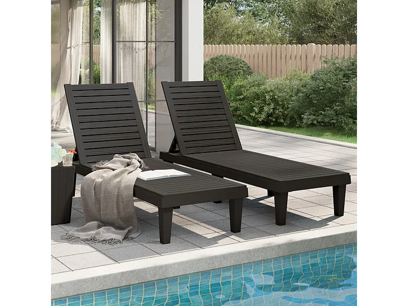 Ligstoelen 2 stuks zwart 155x58x83 cm polypropyleen