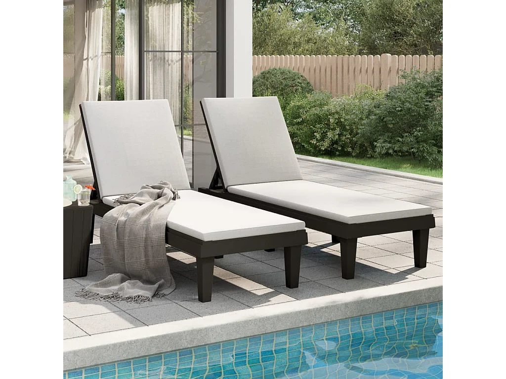 Ligstoelen 2 stuks zwart 155x58x83 cm polypropyleen