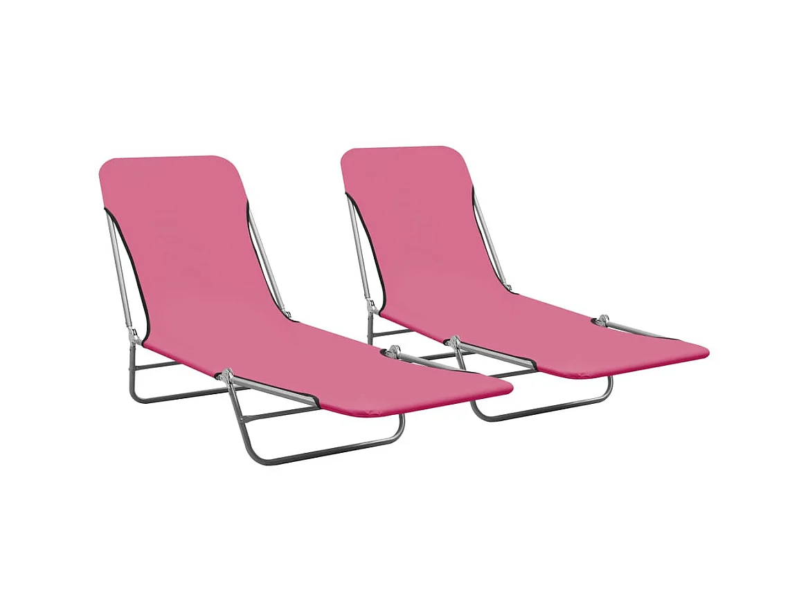 Chaises longues pliables 2 pcs Acier et tissu Rose