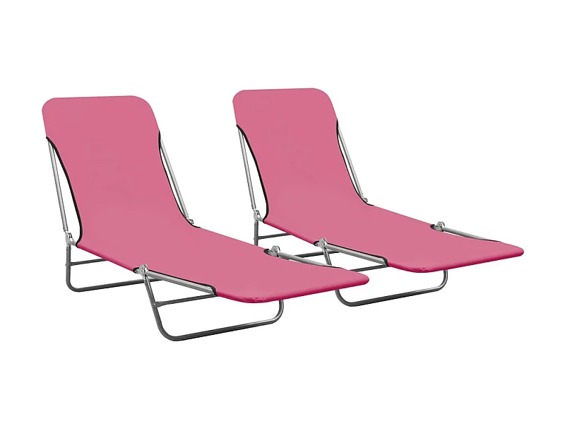 Chaises longues pliables 2 pcs Acier et tissu Rose