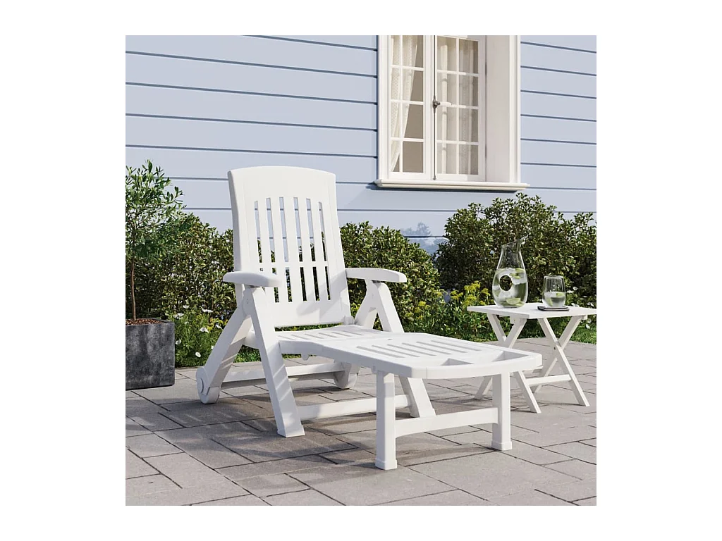 Chaise longue pliable avec roues blanc PP