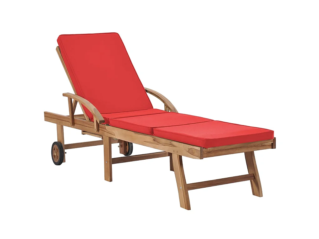 Chaises longues avec coussins 2 pcs Bois de teck solide Rouge