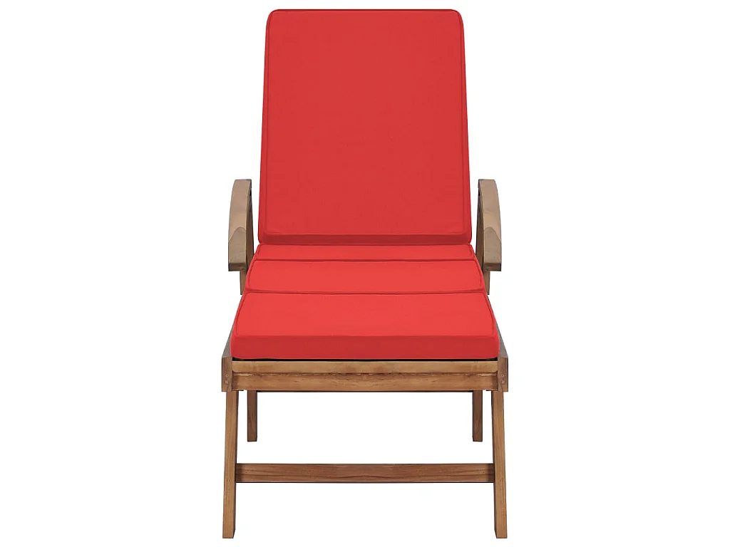 Chaises longues avec coussins 2 pcs Bois de teck solide Rouge