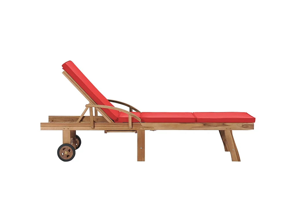 Chaises longues avec coussins 2 pcs Bois de teck solide Rouge