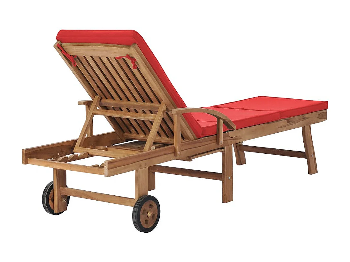Chaises longues avec coussins 2 pcs Bois de teck solide Rouge