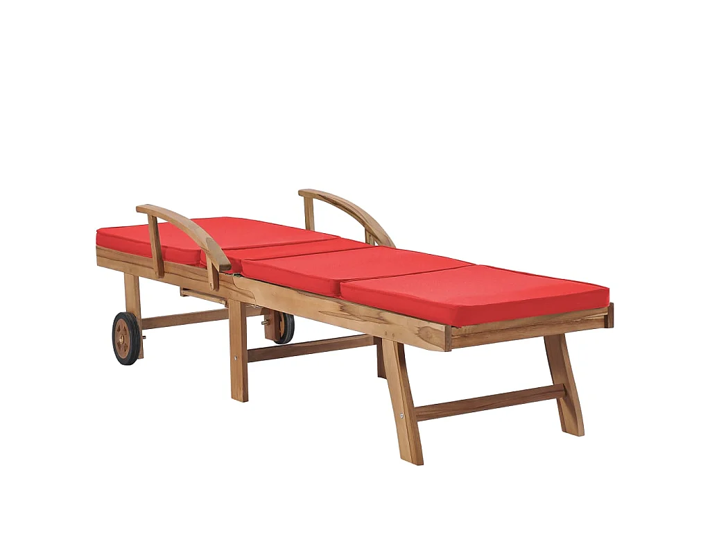 Chaises longues avec coussins 2 pcs Bois de teck solide Rouge