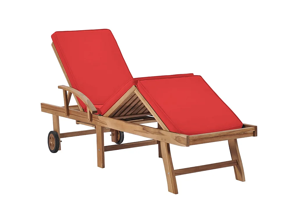 Chaises longues avec coussins 2 pcs Bois de teck solide Rouge