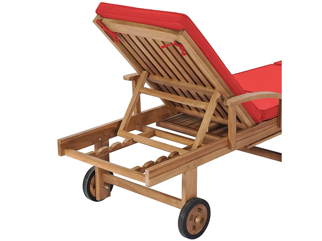 Chaises longues avec coussins 2 pcs Bois de teck solide Rouge