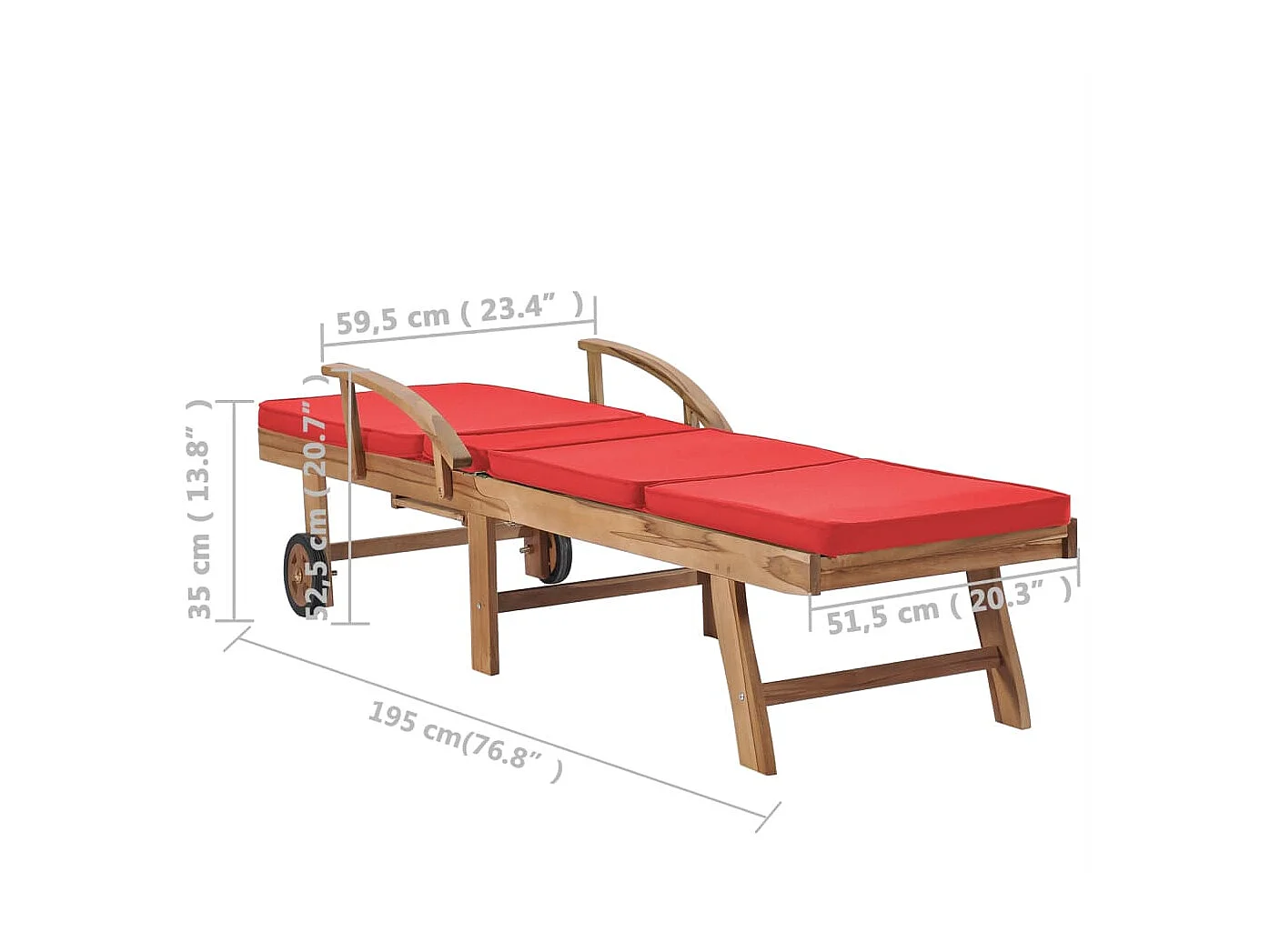 Chaises longues avec coussins 2 pcs Bois de teck solide Rouge