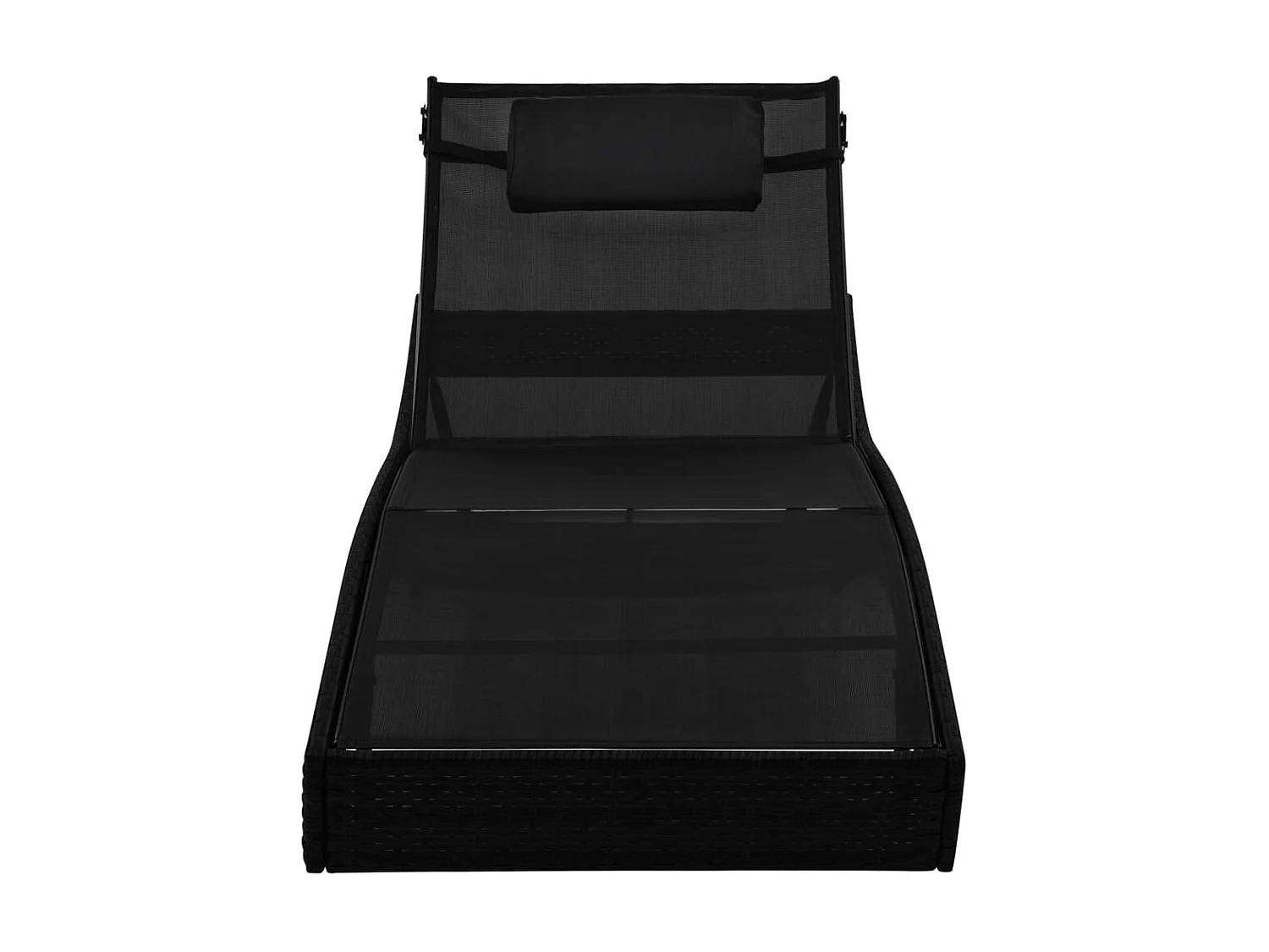 Chaises longues 2 pcs et table Résine tressée et textilène Noir