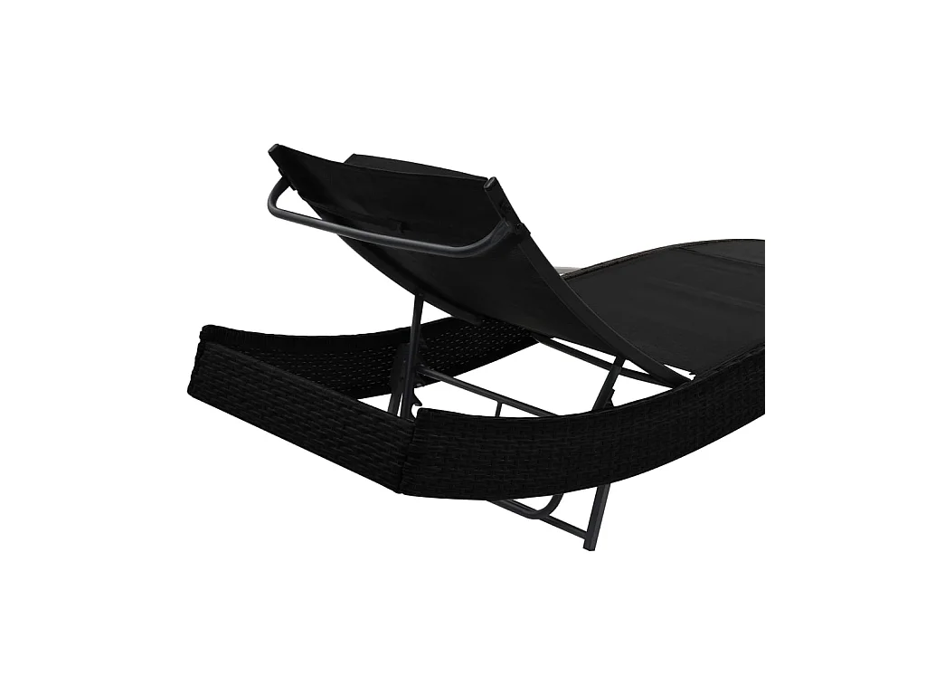 Chaises longues 2 pcs et table Résine tressée et textilène Noir